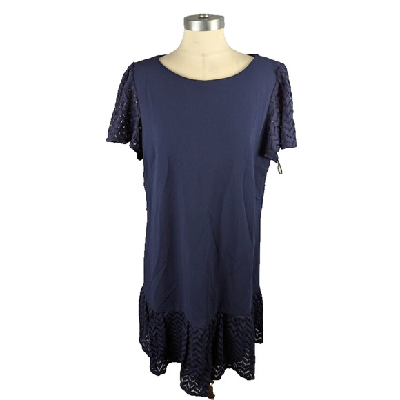 Dkny Flutter Sleeve Scuba Crepe Dress Navy Women's Size 16 Mini Short Sleeve - Picture 1 of 5